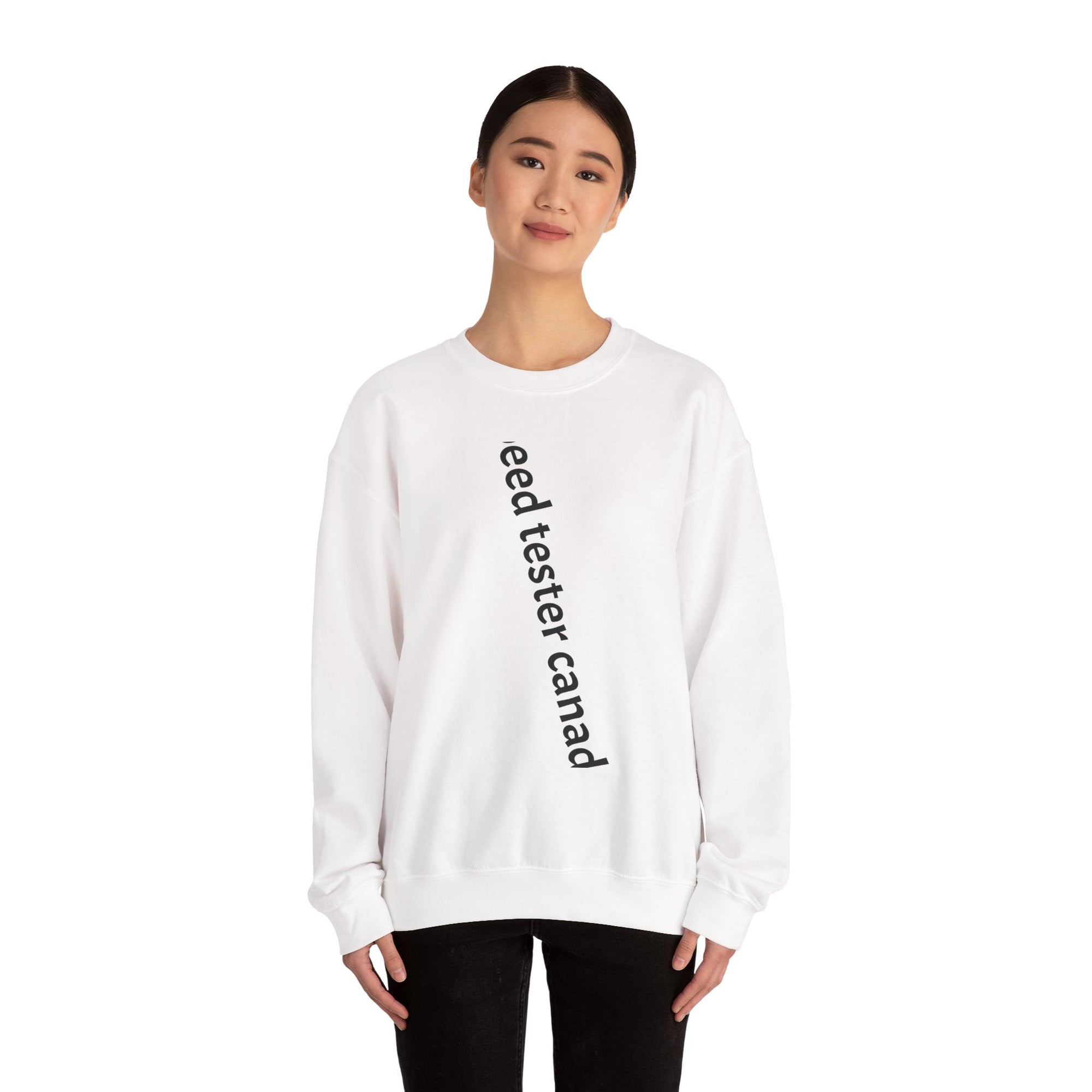 Crewneck Sweatshirt — Vertical "eed tester canad" Minimal Text Design