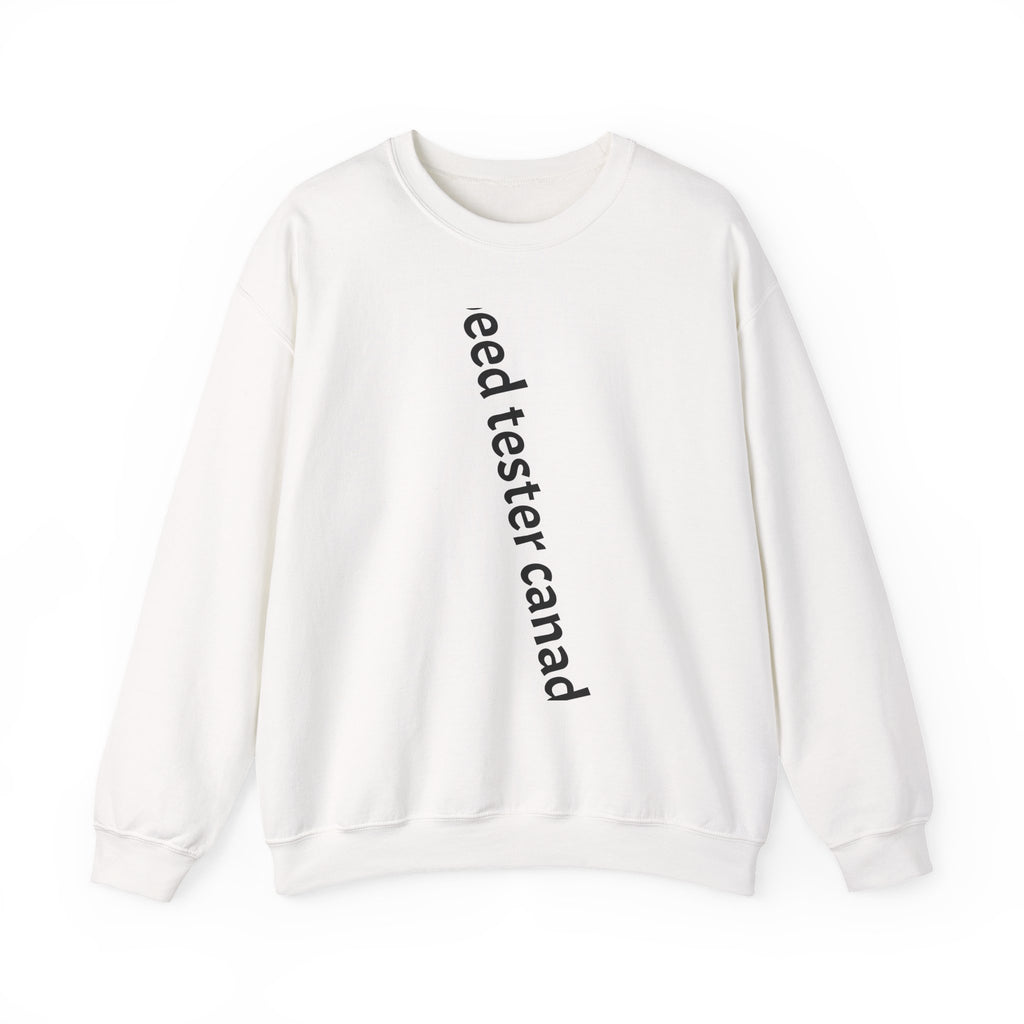 Crewneck Sweatshirt — Vertical "eed tester canad" Minimal Text Design